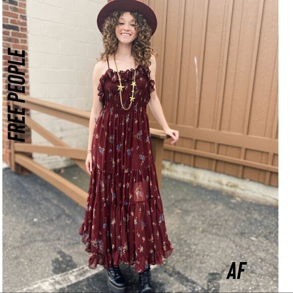 FREE PEOPLE CLOUD NINE MAXI DRESS IN WINE SIZE XS - Picture 2 of 12